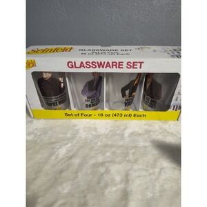 Seinfeld Glassware Set of 4 16oz Jerry-George-Elaine-Kramer Quotes NEW/Box